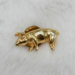 Vintage Camco Pig Brooch Pin Gold Farmhouse Chic Cottagecore Animal Jewelry 90s